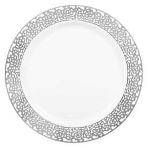 FET assiette g blanc motif argent 10x