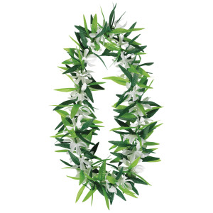 FET collier de fleurs blanches/feuilles vertes