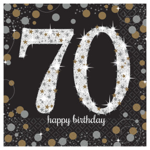 FET serviettes table "70 happy birthday" noir, or & argent
