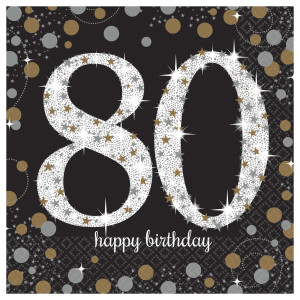 FET serviette table "80 happy birthday" noir, or & argent