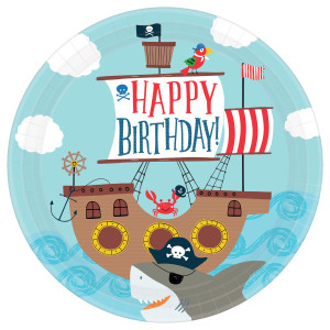 FET 18 assiettes anniversaire 10.5" theme requin pirate