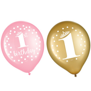 FET 15 ballons rose ou doré pour premier anniversaire