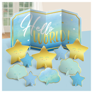 FET decoration de table hello world bleu etoile or