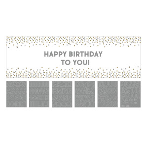FET banderole geante happy birthday a pois argent et or