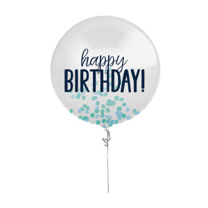 FET ballon happy birthday confettis bleu