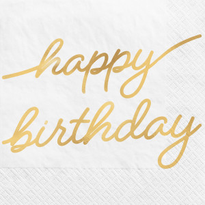 FET petite napkin happy birthday blanc et or
