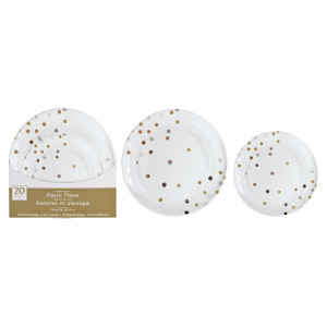 FET 20 assiettes en plastique pois or argent