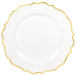 FET assiette blanc bordure or forme dentelé