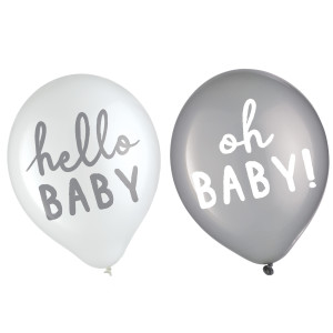 FET 6 ballons latex blanc argent hello baby