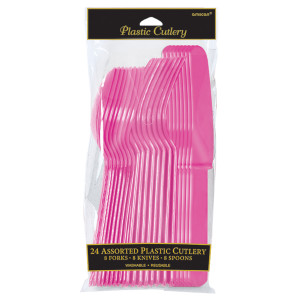 FET 24 ustensiles assortis en plastique rose