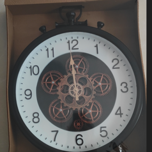 HOR 40cm horloge,noir avec interieur blanc et dore