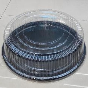 PLA boîte pâtissière en plastique, fond noir, couvercle clai