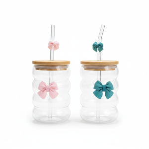 ADM 300ml tasse en verre avec boucle rose et bleu