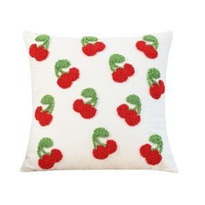 ADM Coussin blanc motif cerise rouges avec rembourrage 45*45
