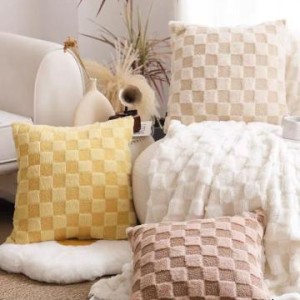 ADM coussin rose et beige style cozy 45*45cm