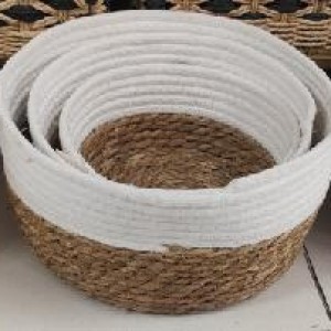 ADM panier rond en coton tressé blanc, intérieur en jute nat