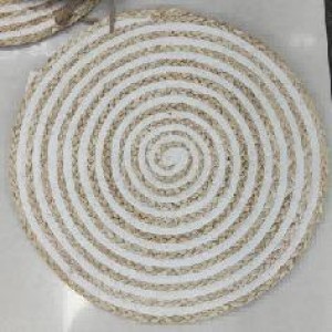 ADM napperon rond en corde beige avec cercles blancs décorat