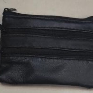 ACC 12*9cm sac a monnaie cuire noir 3 zip