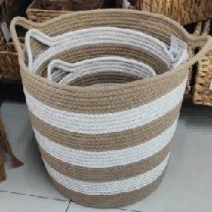 ADM panier bamboo et rayure blanche 34*35cm