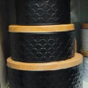 ADM boite a biscuit moyen noir couvercle faux bois