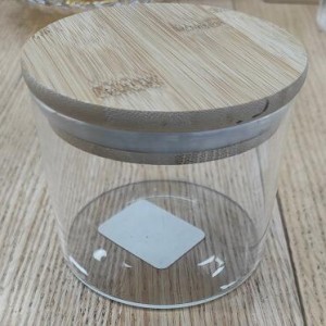 VAI pot en verre avec couvert en bois 10x8cm