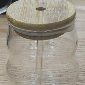 VAI verre avec couvert en bois et paille 13x9x7cm