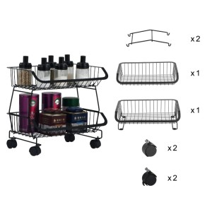 CUI étagère à 2 niveaux avec roues noir 42*28*40cm 1590g