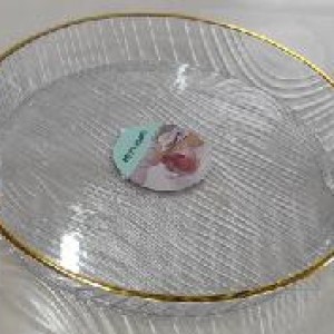 CUI assiette ronde en plastique transparent avec bord doré 2