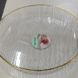 CUI assiette ronde en plastique transparent avec bord doré 3
