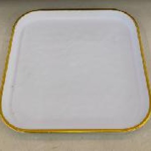 CUI assiette carrée en plastique blanche avec bord doré 21 c