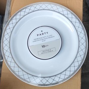 CUI 10"10pcs assiettes rondes en plastique, blanc avec argen