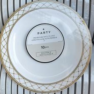 CUI 7"10pcs assiettes rondes en plastique, blanc avec or