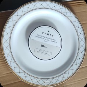 CUI 10"10pcs assiettes rondes en plastique, blanc avec or