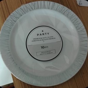 CUI 7"10pcs assiettes rondes en plastique, blanc avec argent