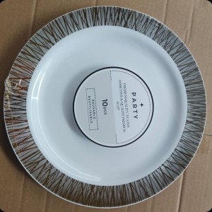 CUI 10"10pcs assiettes rondes en plastique, blanc avec or