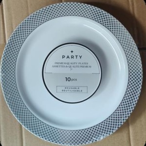 CUI 7"10pcs assiettes rondes en plastique, blanc avec argent