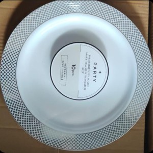 CUI 10"10pcs assiettes rondes en plastique, blanc avec argen