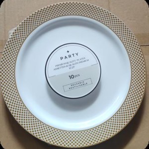 CUI 10"10pcs assiettes rondes en plastique, blanc avec or
