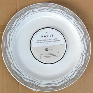 CUI 7"10pcs assiettes rondes en plastique, blanc avec argent