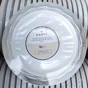 CUI 10"10pcs assiettes rondes en plastique, blanc avec argen