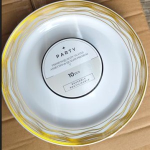 CUI 7"10pcs assiettes rondes en plastique, blanc avec or