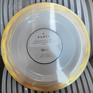 CUI 10"10pcs assiettes rondes en plastique, blanc avec or