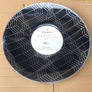 CUI 10"10pcs assiettes rondes en plastique, noir avec argent