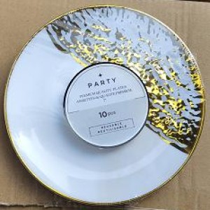 CUI 7"10pcs assiettes rondes en plastique, blanc avec or