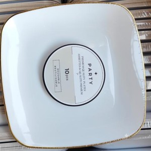 CUI 7"10pcs assiettes carrées en plastique, blanc avec or