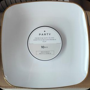 CUI 10"10pcs assiettes carrées en plastique, blanc avec or