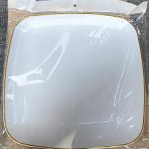 CUI 14"1pcs assiette carrée en plastique, blanc avec or