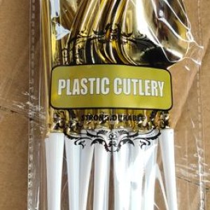 CUI ustensile en plastique assortie doré avec manche blanc p