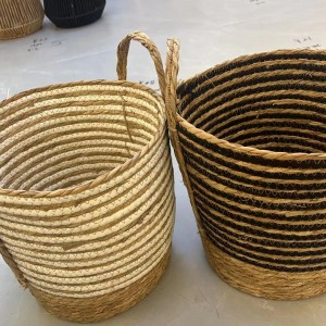 ADM panier en papyrus rond 30*27cm noir/blanc