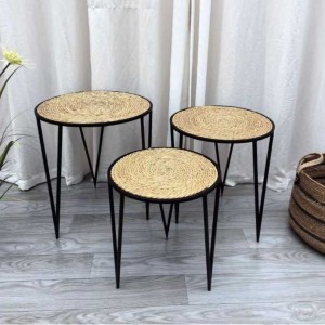 ADM table basse metal noir et rotin 35*40 cm